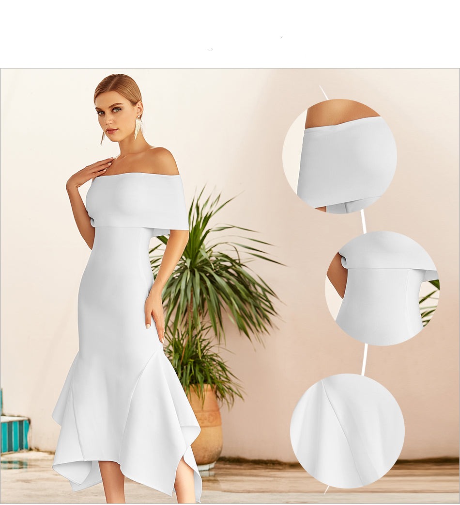 CLOTILDE<br>White Off-The-Shoulder Bandage Bodycon Dress