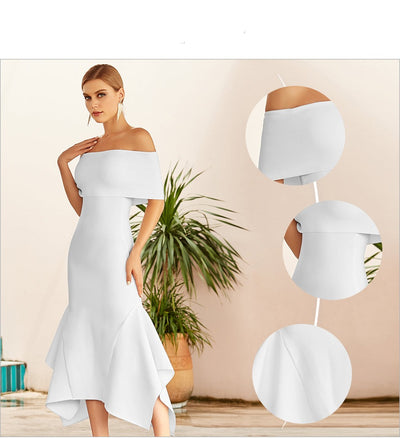 CLOTILDE<br>White Off-The-Shoulder Bandage Bodycon Dress