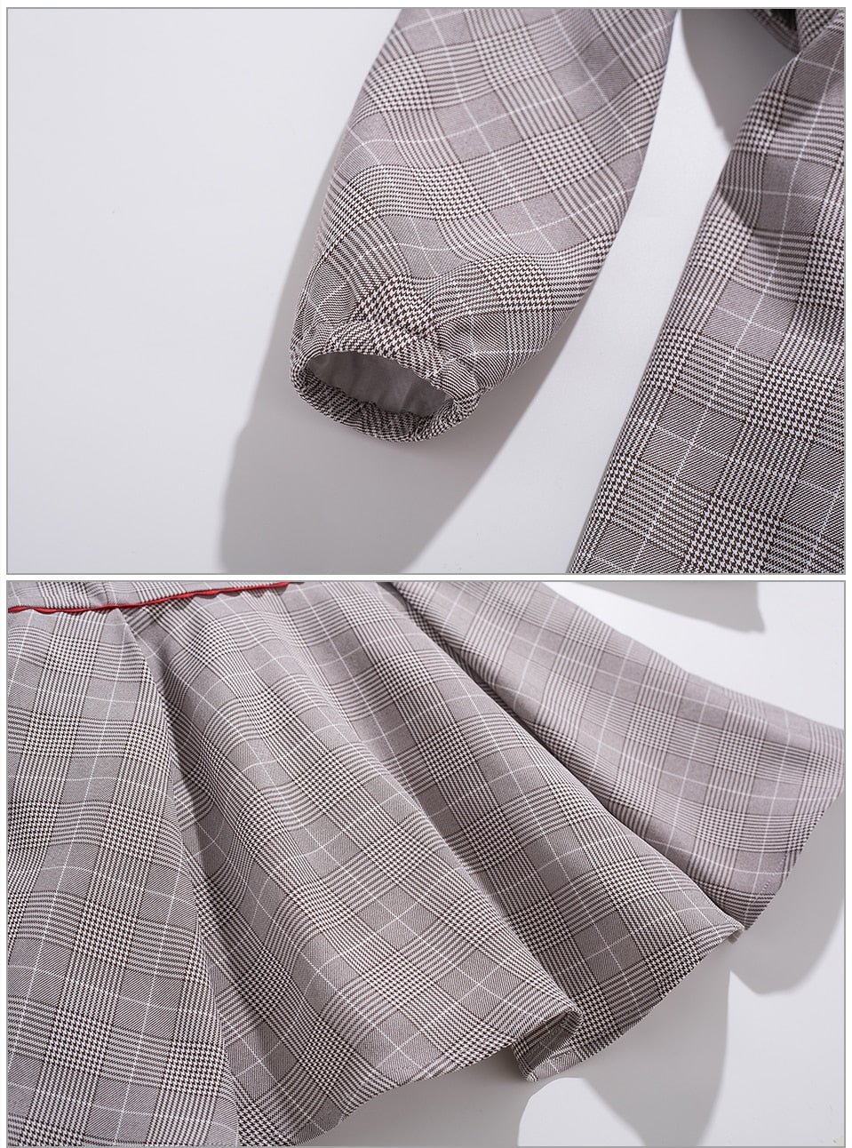 LITTLE PRINCESS GRACE<br>Grey Checkered Asymmetrical Collar A-Line Vintage Style Dress and Headband for Girls