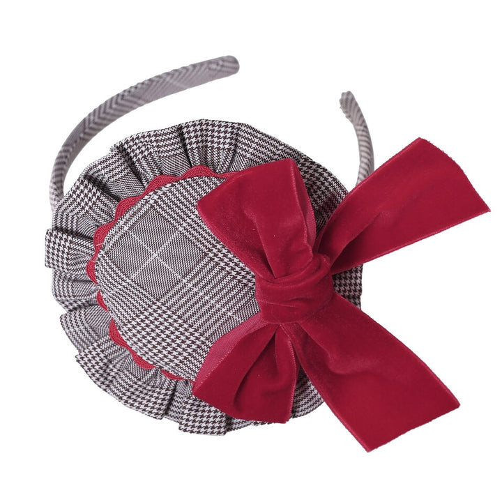 LITTLE PRINCESS GRACE<br>Grey Checkered Asymmetrical Collar A-Line Vintage Style Dress and Headband for Girls