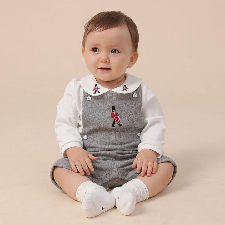 SWEET BABY IAN<br>Embroidered Baby Clothes Set White Long Sleeve Shirt and Strap Pants