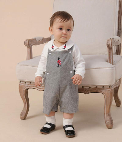 SWEET BABY IAN<br>Embroidered Baby Clothes Set White Long Sleeve Shirt and Strap Pants