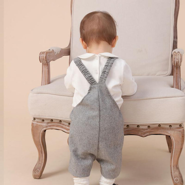 SWEET BABY IAN<br>Embroidered Baby Clothes Set White Long Sleeve Shirt and Strap Pants