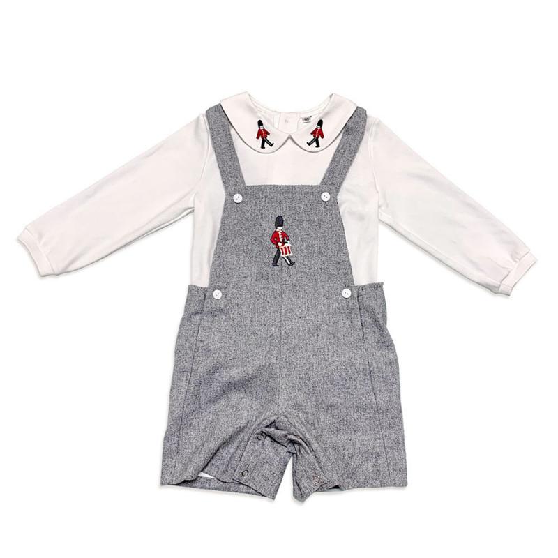 SWEET BABY IAN<br>Embroidered Baby Clothes Set White Long Sleeve Shirt and Strap Pants