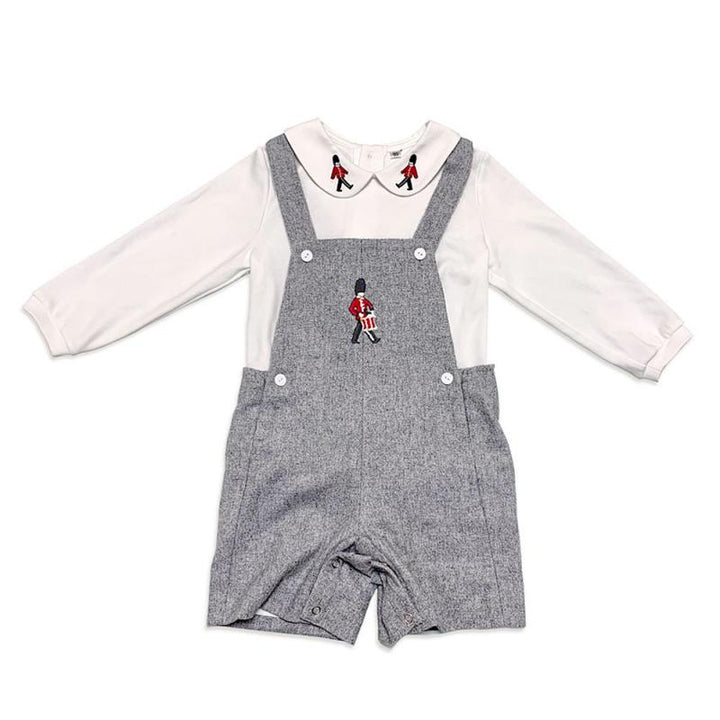 SWEET BABY IAN<br>Embroidered Baby Clothes Set White Long Sleeve Shirt and Strap Pants
