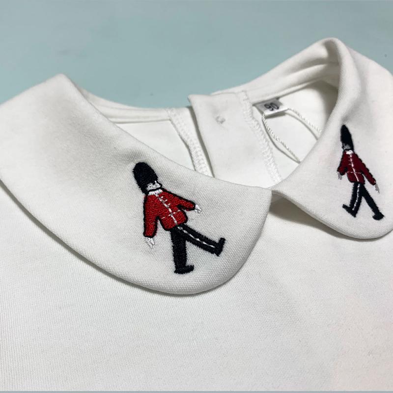 SWEET BABY IAN<br>Embroidered Baby Clothes Set White Long Sleeve Shirt and Strap Pants