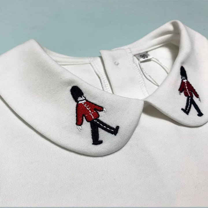 SWEET BABY IAN<br>Embroidered Baby Clothes Set White Long Sleeve Shirt and Strap Pants