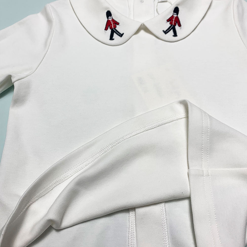 SWEET BABY IAN<br>Embroidered Baby Clothes Set White Long Sleeve Shirt and Strap Pants