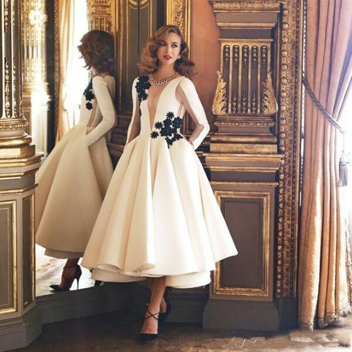 IVETTE<br>Ivory A-Line Short Jeweled Neck Long Sleeves Bridal Gown
