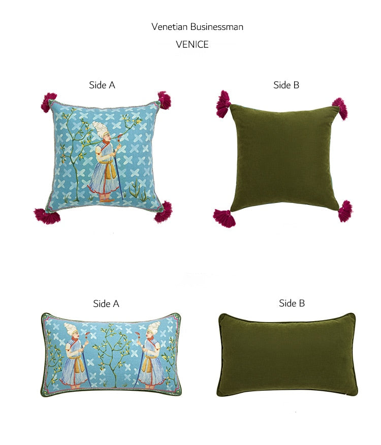 VENETIAN TRADER'S WORLD TRIP<br>Luxurious Wool Pillowcases for Sofas 45x45cm, 30x50cm Lumbar Pillow Case