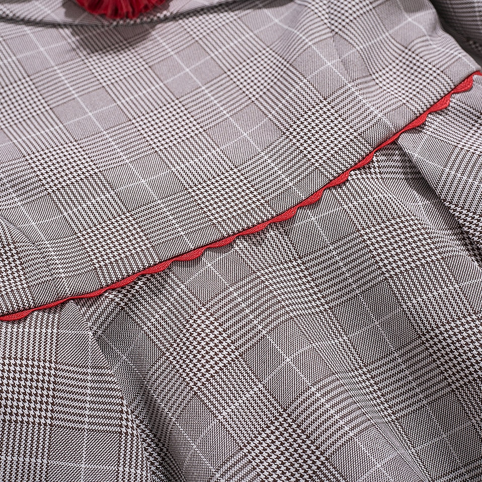 LITTLE PRINCESS GRACE<br>Grey Checkered Asymmetrical Collar A-Line Vintage Style Dress and Headband for Girls
