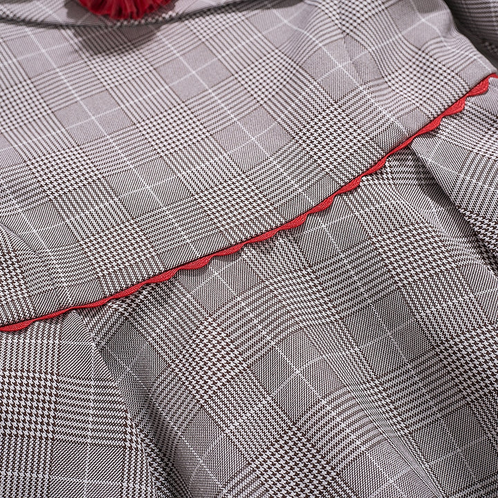 LITTLE PRINCESS GRACE<br>Grey Checkered Asymmetrical Collar A-Line Vintage Style Dress and Headband for Girls