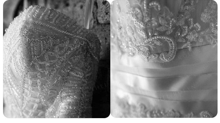 A-Line Classy Scoop Neck Beaded Wedding Dress with Flower Applique and Long Lace Sleeves