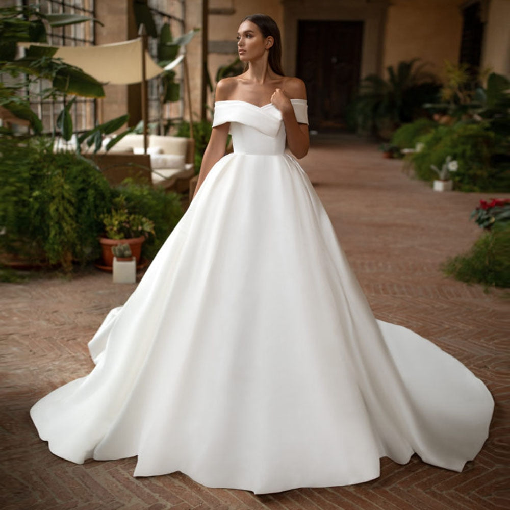 SIBILE<br>Satin Off-the-Shoulder Ball Gown Wedding Dress