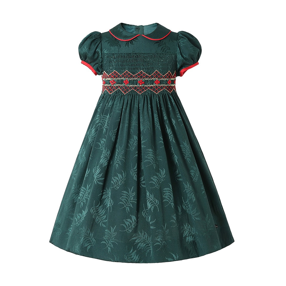 LITTLE PRINCESS VERONICA<br> Green Handmade Smocked Prinicess Wedding Dress