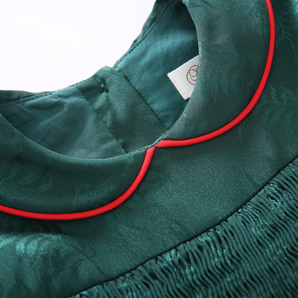 LITTLE PRINCESS VERONICA<br> Green Handmade Smocked Prinicess Wedding Dress