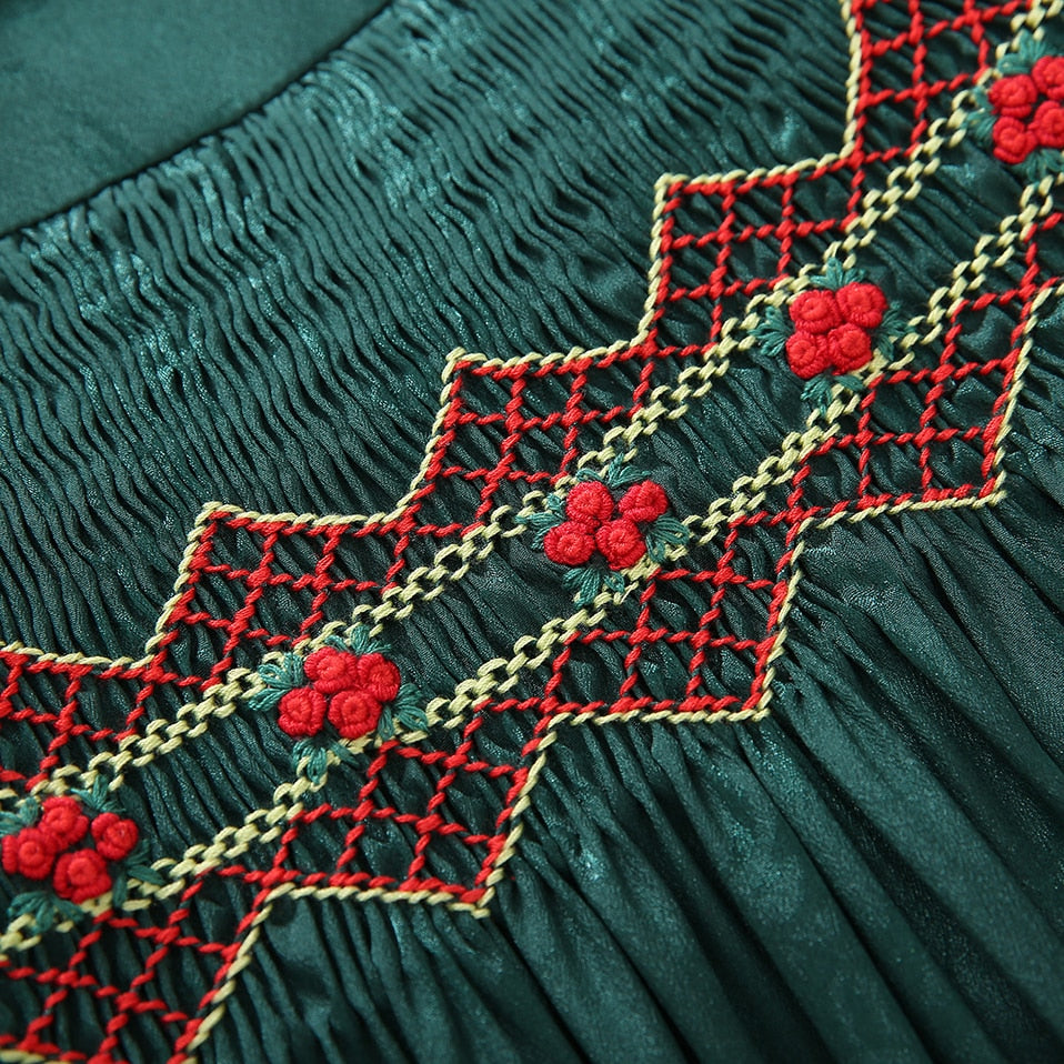 LITTLE PRINCESS VERONICA<br> Green Handmade Smocked Prinicess Wedding Dress