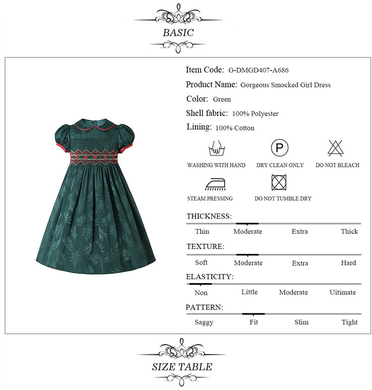 LITTLE PRINCESS VERONICA<br> Green Handmade Smocked Prinicess Wedding Dress