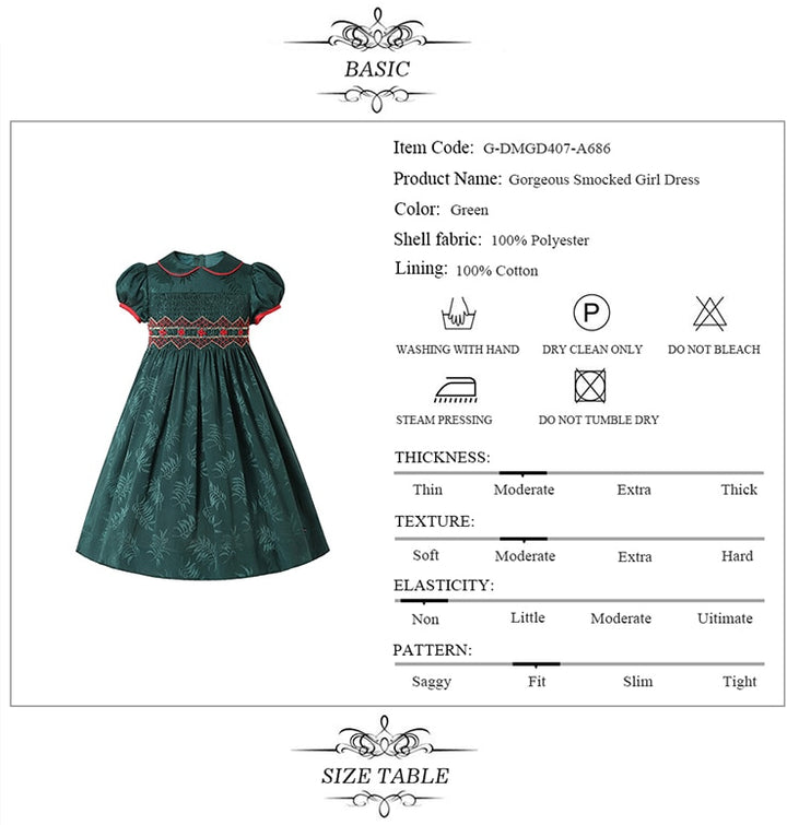 LITTLE PRINCESS VERONICA<br> Green Handmade Smocked Prinicess Wedding Dress