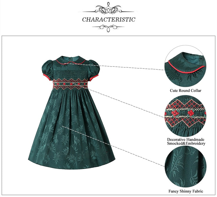 LITTLE PRINCESS VERONICA<br> Green Handmade Smocked Prinicess Wedding Dress