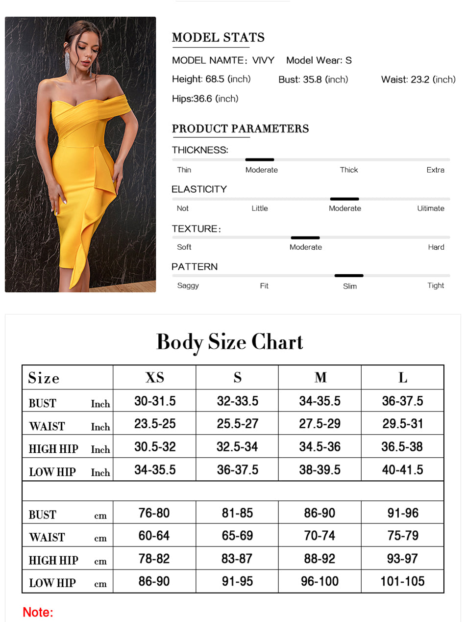 GWENDALYN<br>Off-the-Shoulder Bodycon Bandage Sexy Ruffles Short Sleeve Midi Club Evening Party Dress