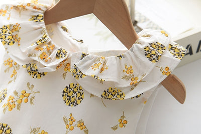 Sweet Cate<br>  Printed Yellow Bows Dress For Girls
