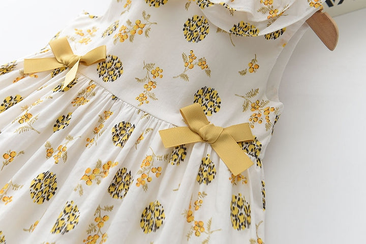 Sweet Cate<br>  Printed Yellow Bows Dress For Girls