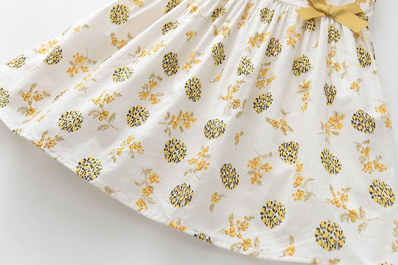 Sweet Cate<br>  Printed Yellow Bows Dress For Girls