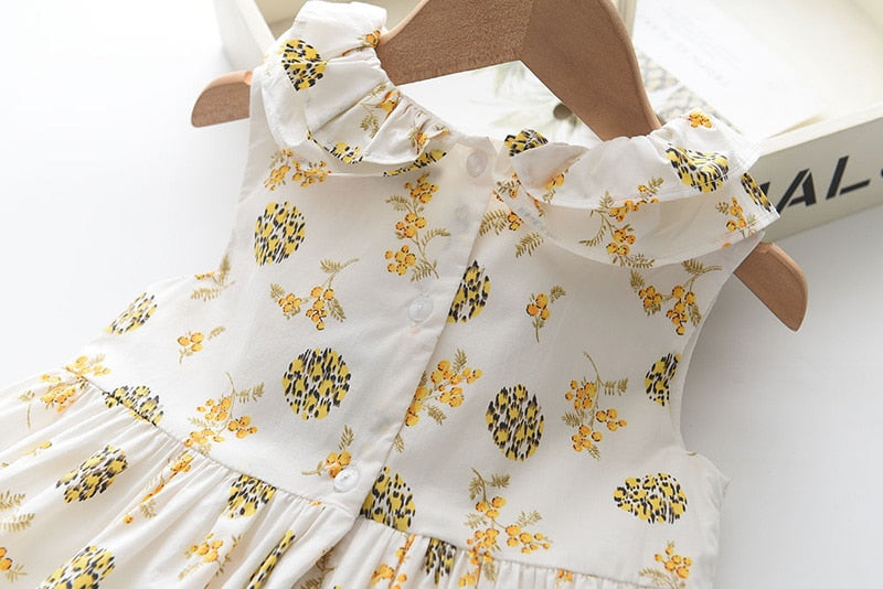 Sweet Cate<br>  Printed Yellow Bows Dress For Girls