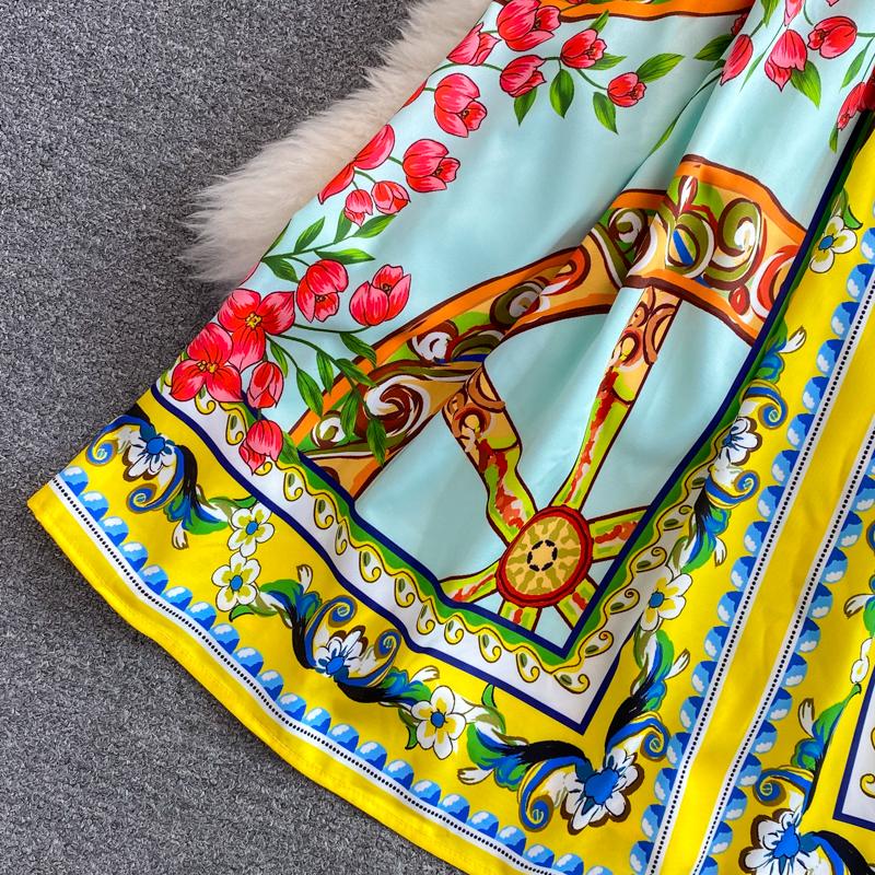 BEAUTIFUL CAPRI<br>Vintage Inspired Vacation Spaghetti Straps Printed High Elastic Waist A-Line Knee-Length Dress