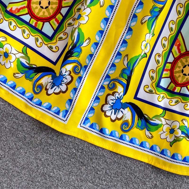 BEAUTIFUL CAPRI<br>Vintage Inspired Vacation Spaghetti Straps Printed High Elastic Waist A-Line Knee-Length Dress