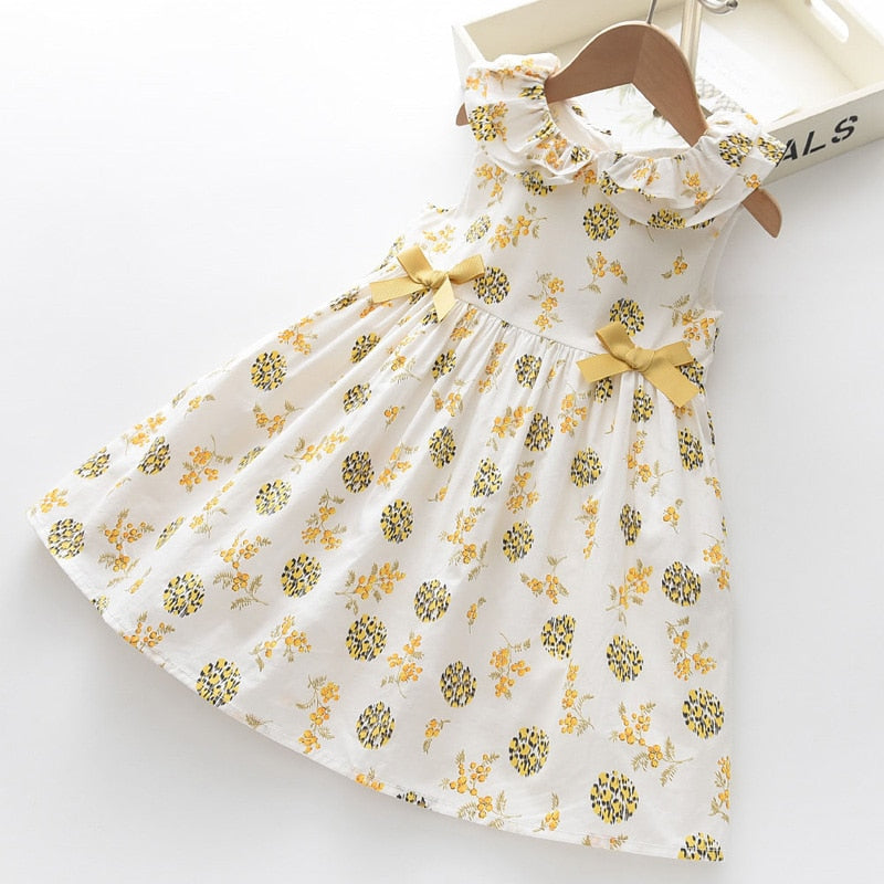 Sweet Cate<br>  Printed Yellow Bows Dress For Girls