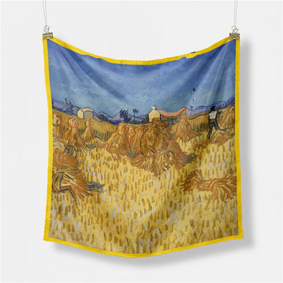 VAN GOG'S AUTUMN HARVEST<br> Oil Painting Inspired Silk Feel Small Square Neck Scarf for Women