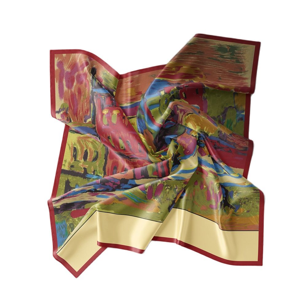 OIL PAINTING INSPIRED<br>Silk Feel Small Square Neck Scarf