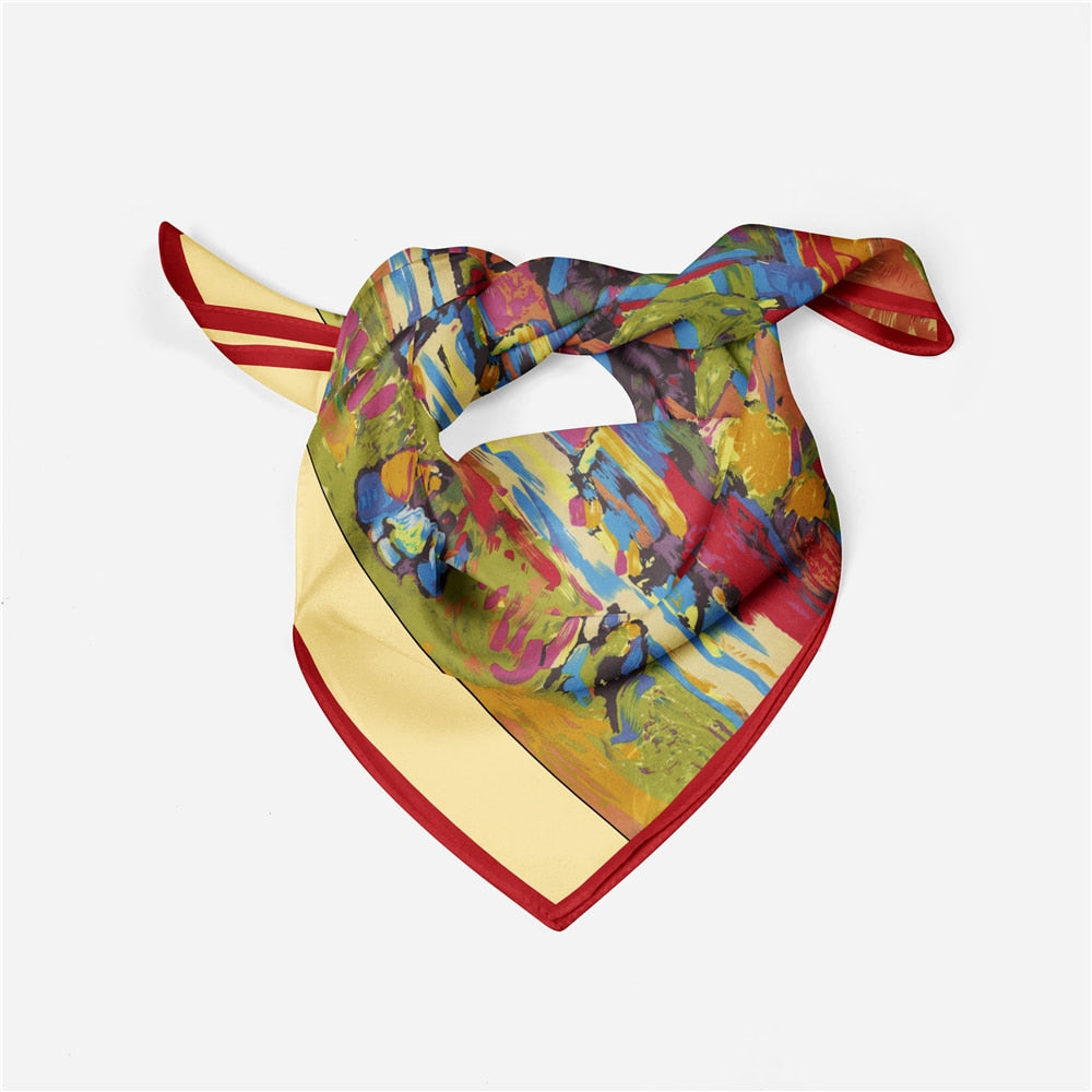 OIL PAINTING INSPIRED<br>Silk Feel Small Square Neck Scarf