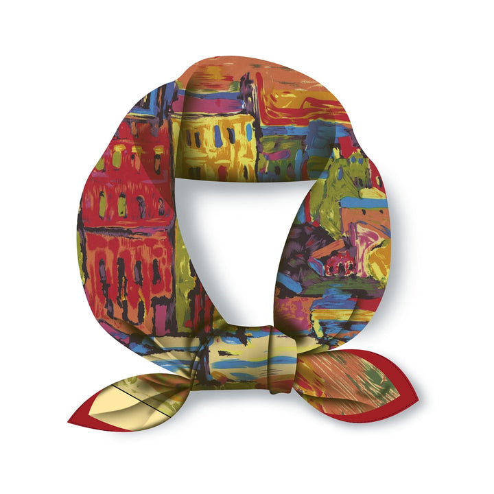 OIL PAINTING INSPIRED<br>Silk Feel Small Square Neck Scarf