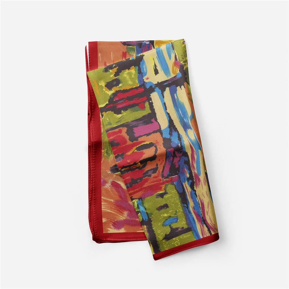 OIL PAINTING INSPIRED<br>Silk Feel Small Square Neck Scarf