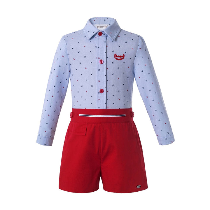 LITTLE PRINCE CHARMING<br>Toddler Boys Summer Red Cotton Set