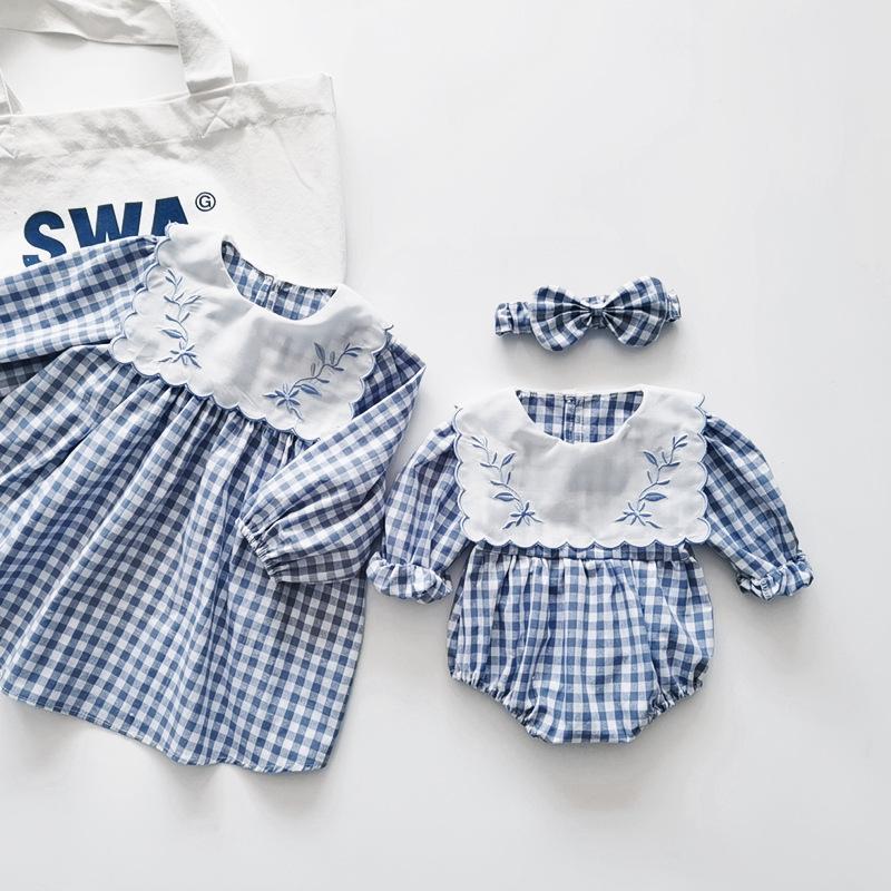 BABY BLUE<br>Matching Set Infant Embroidered Dress, Romper and Headbands