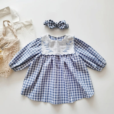 BABY BLUE<br>Matching Set Infant Embroidered Dress, Romper and Headbands