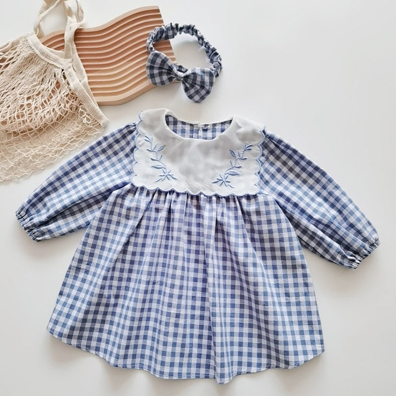 BABY BLUE<br>Matching Set Infant Embroidered Dress, Romper and Headbands