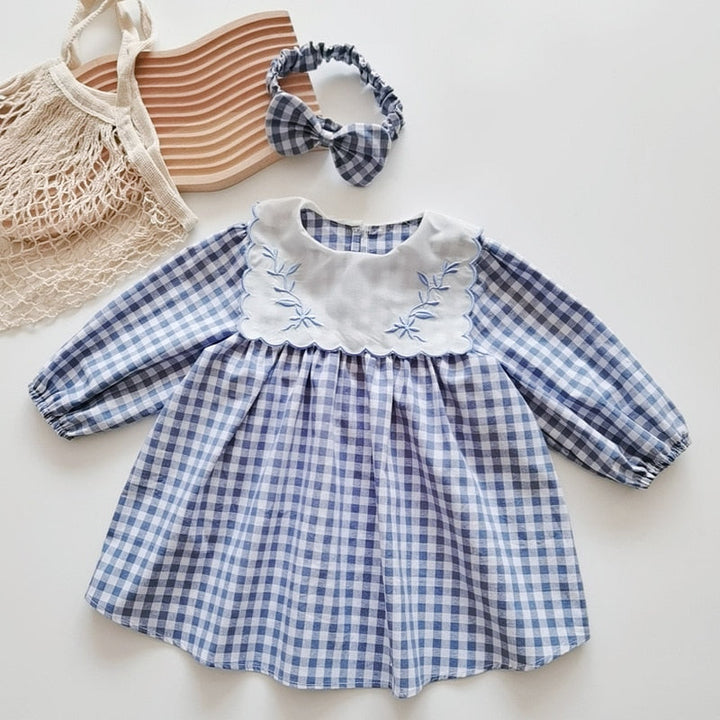 BABY BLUE<br>Matching Set Infant Embroidered Dress, Romper and Headbands