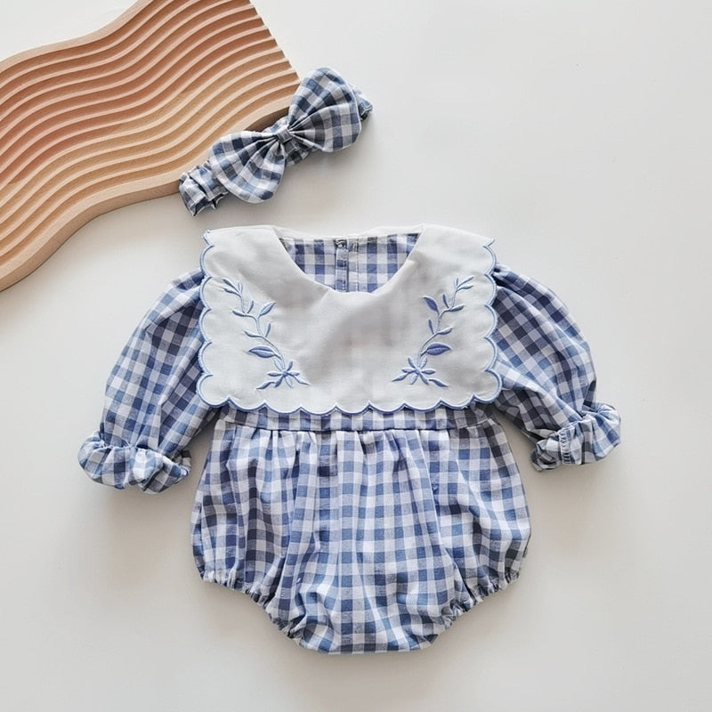 BABY BLUE<br>Matching Set Infant Embroidered Dress, Romper and Headbands