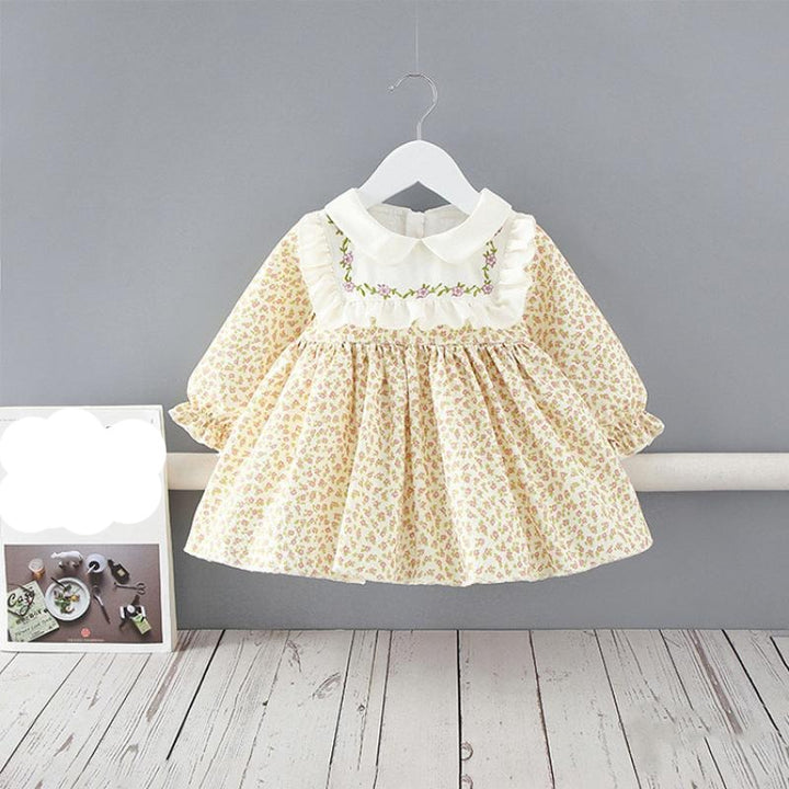 SWEET APRIL<br>Vintage Embroidered Floral Beige Girls Dress