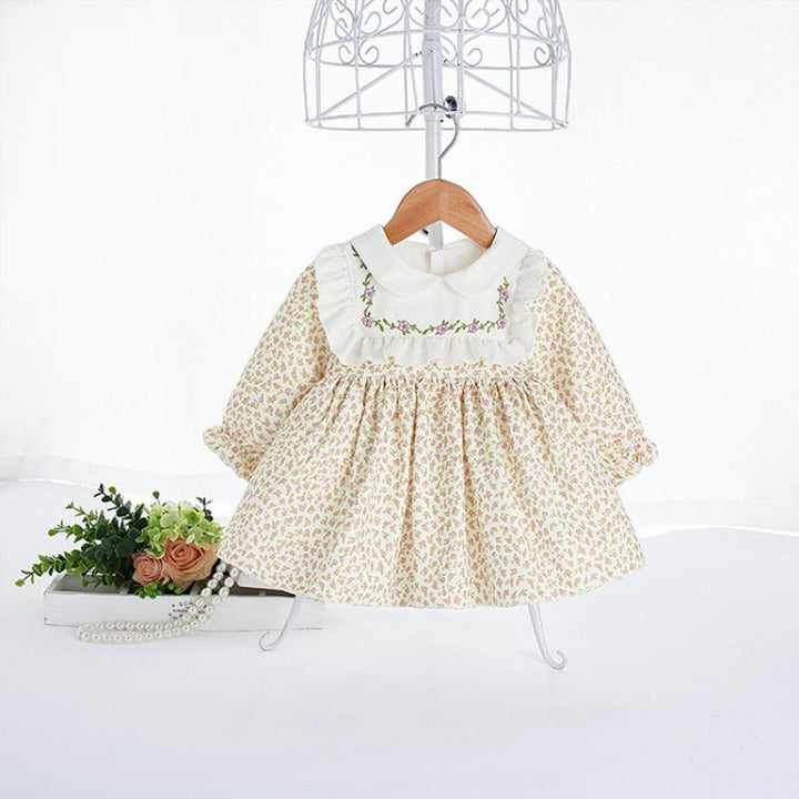 SWEET APRIL<br>Vintage Embroidered Floral Beige Girls Dress