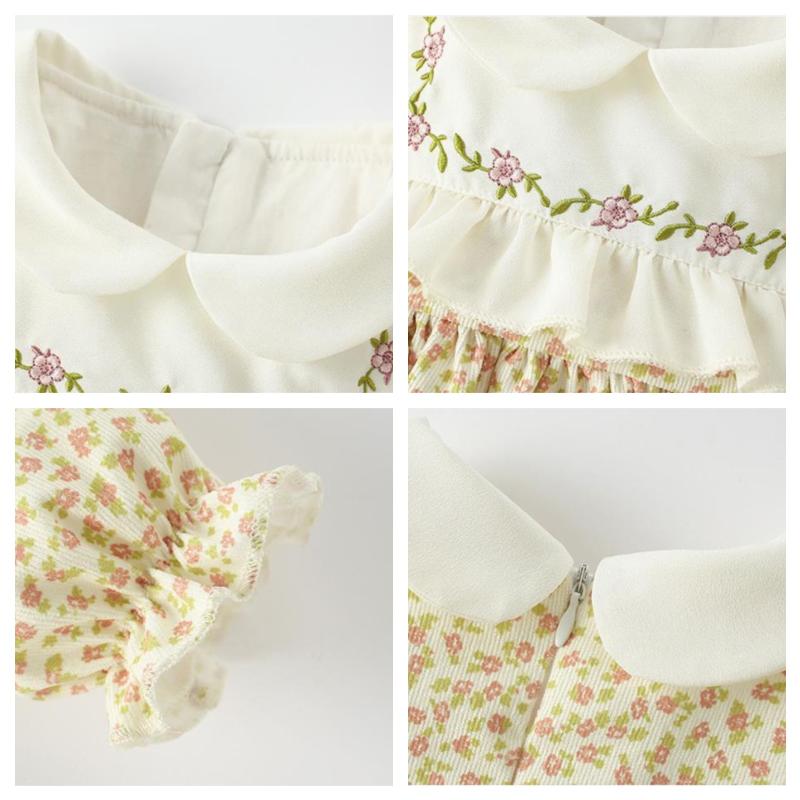 SWEET APRIL<br>Vintage Embroidered Floral Beige Girls Dress