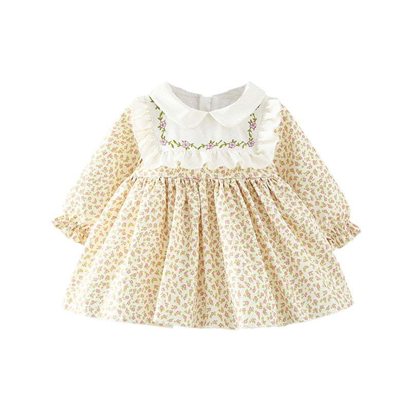 SWEET APRIL<br>Vintage Embroidered Floral Beige Girls Dress
