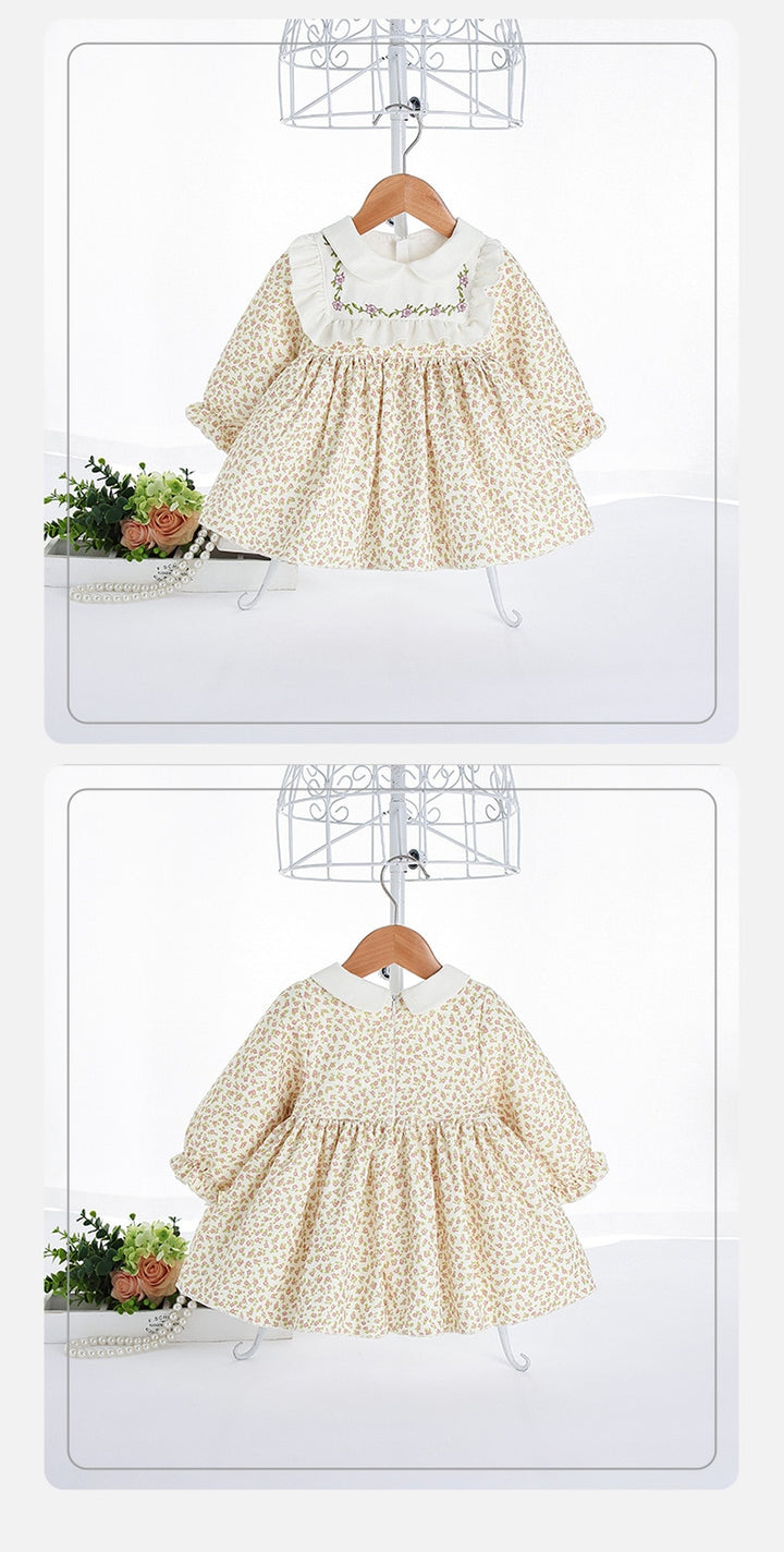 SWEET APRIL<br>Vintage Embroidered Floral Beige Girls Dress