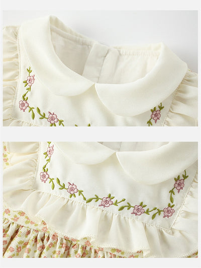 SWEET APRIL<br>Vintage Embroidered Floral Beige Girls Dress