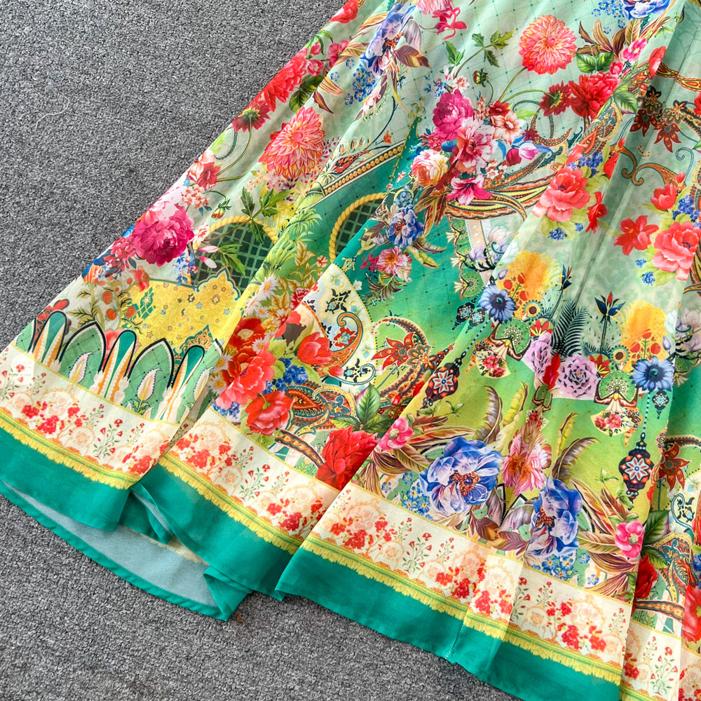 Elegant Chiffon Deep V Neckline Print Maxi Dress